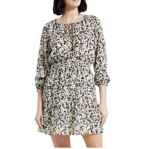 Theory Graphic Silk Blouson Mini Dress Smocked Waist  Urban Floral Size Large